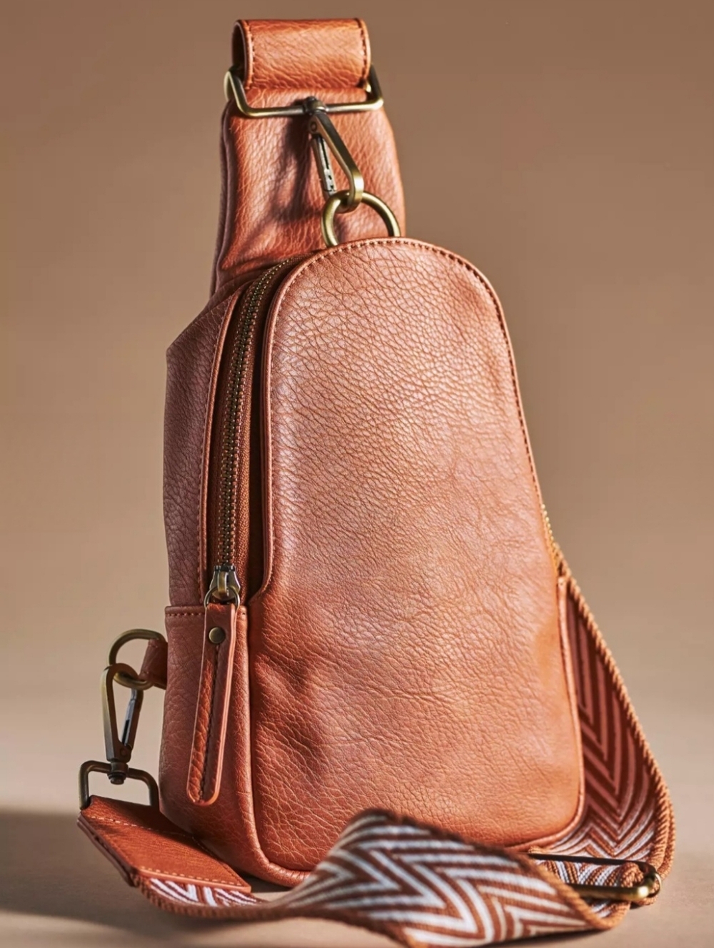 Anthropologie Crossbody Urban Original Faux Leather Sling Bag Cognac Brown NWT